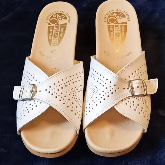 WORISHOFER Shoes Worishofer 25 White Leather Mule Sandals Cork
